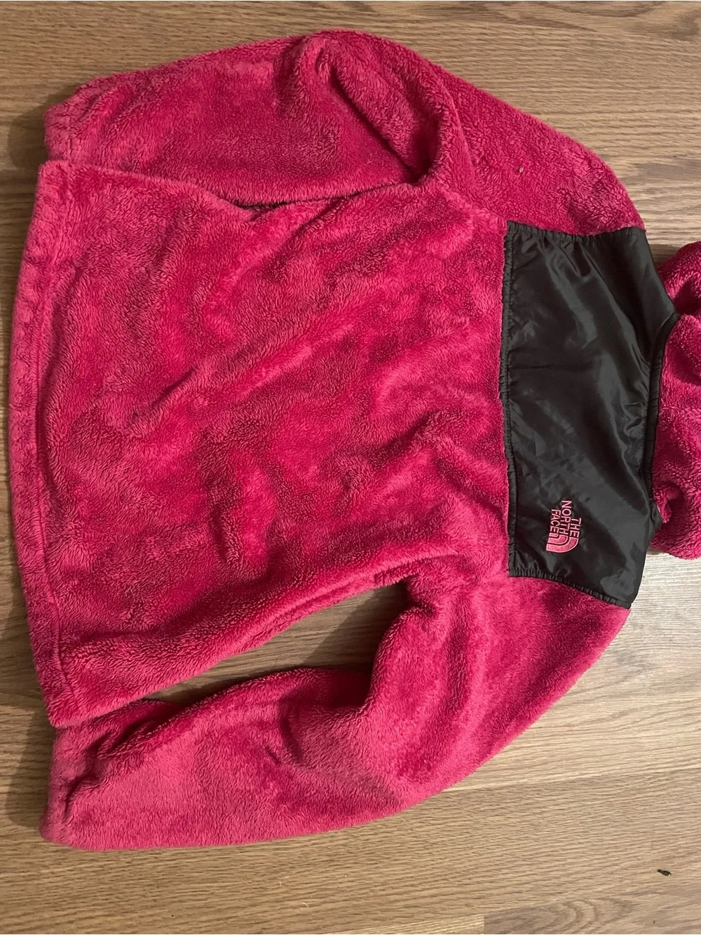 The North Face Girls' Hot Pink Hooded Fleece Jacket with Black Yoke